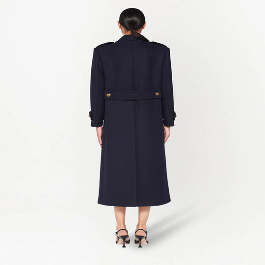 Damen Doppelreihiger militärinspirierter Maxi‑Wollmantel mit Epauletten und Zierriegeln Shop Nory