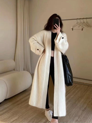 Damen Maxi-Longcardigan aus weichem Rippenstrick mit breiten Manschetten Shop Nory
