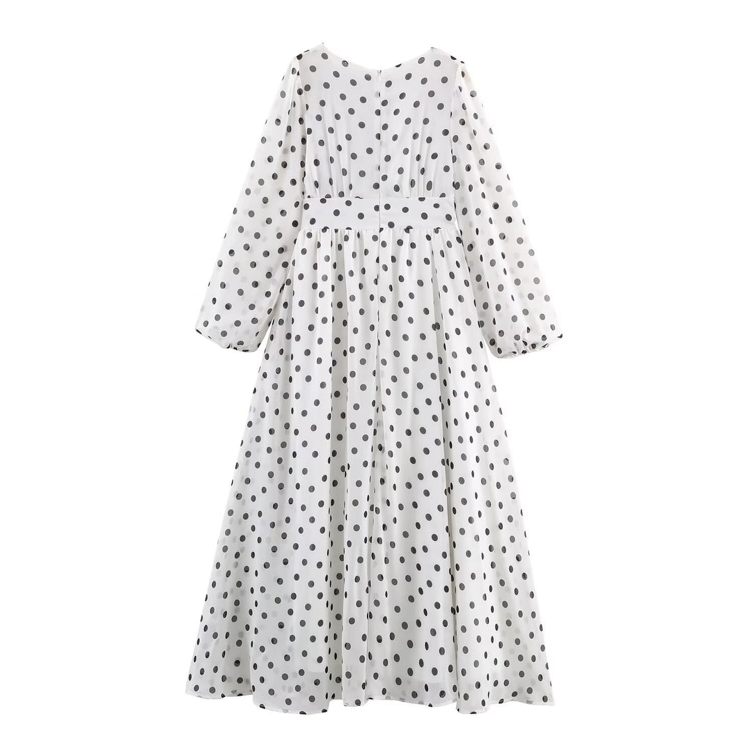 Damen Midikleid im Retro-Punkte‑Look mit taillierter Schnittführung und Ballonärmeln Shop Nory