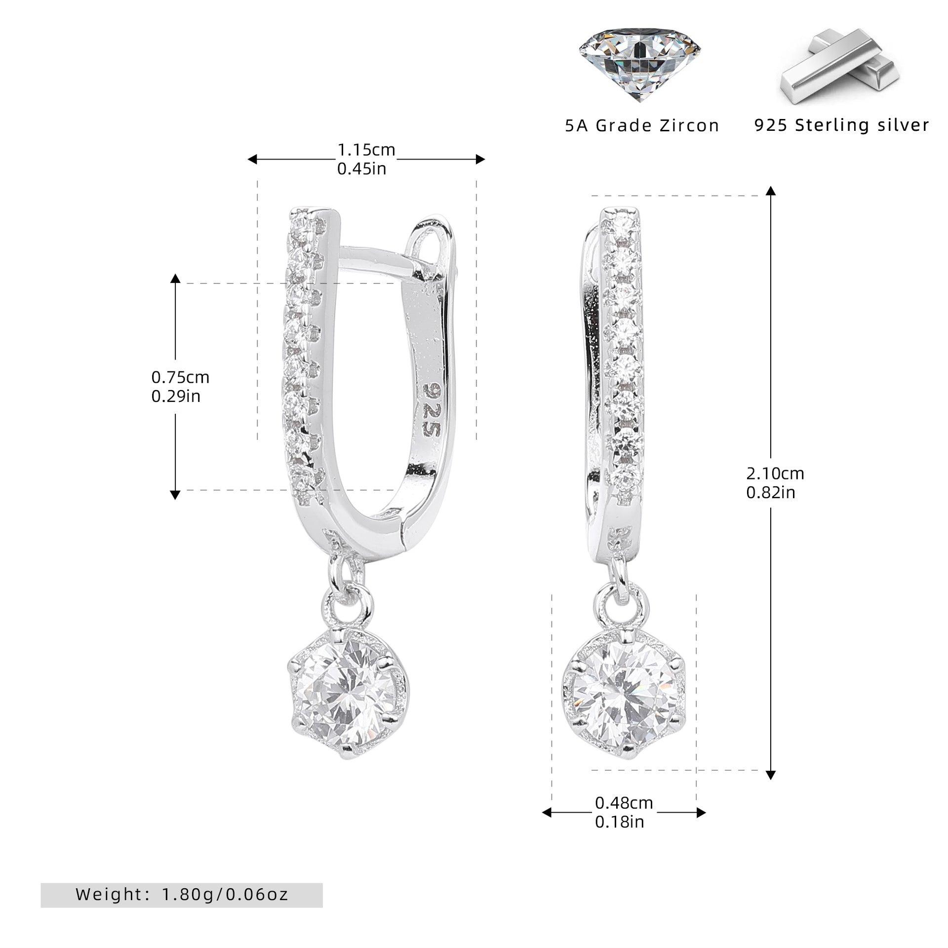 Damen Ohrhänger mit funkelndem Zirkonanhänger aus hochwertigem 925 Sterling Silber Shop Nory