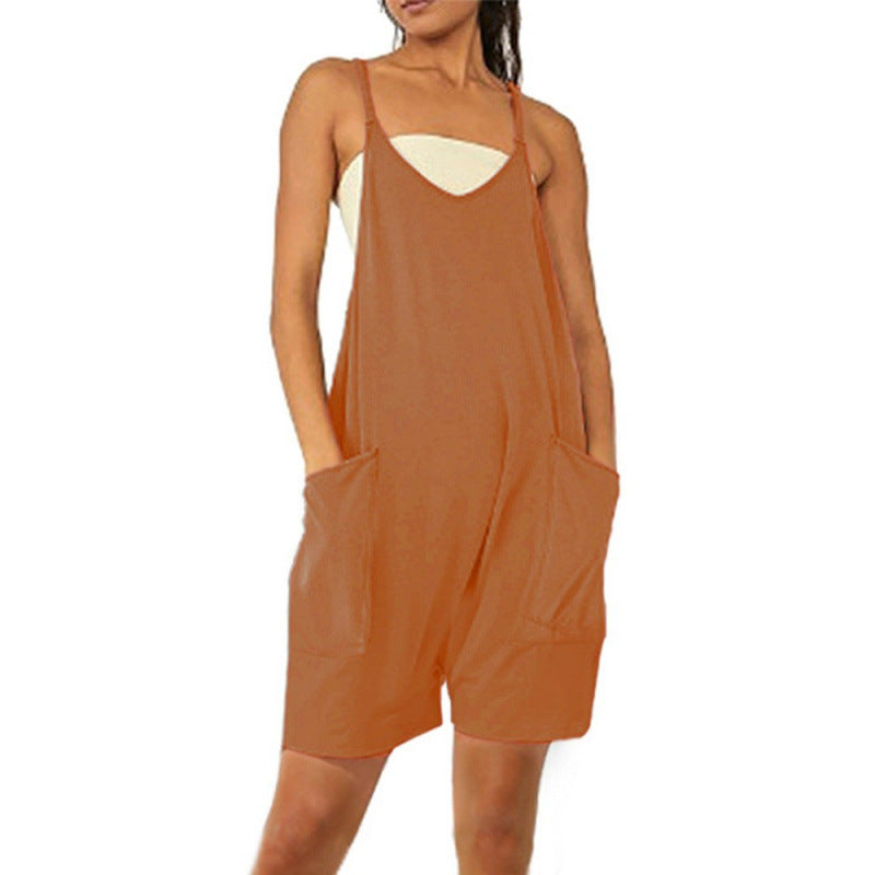 Damen Lässiger Jumpsuit mit tiefem Ausschnitt und praktischen Taschen
