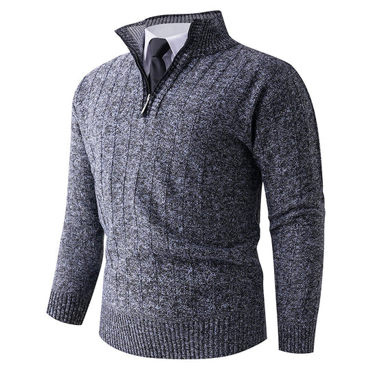 Herren Feinstrick-Halbzippullover mit hohem Stehkragen, Rippen- und Zopfmuster Shop Nory