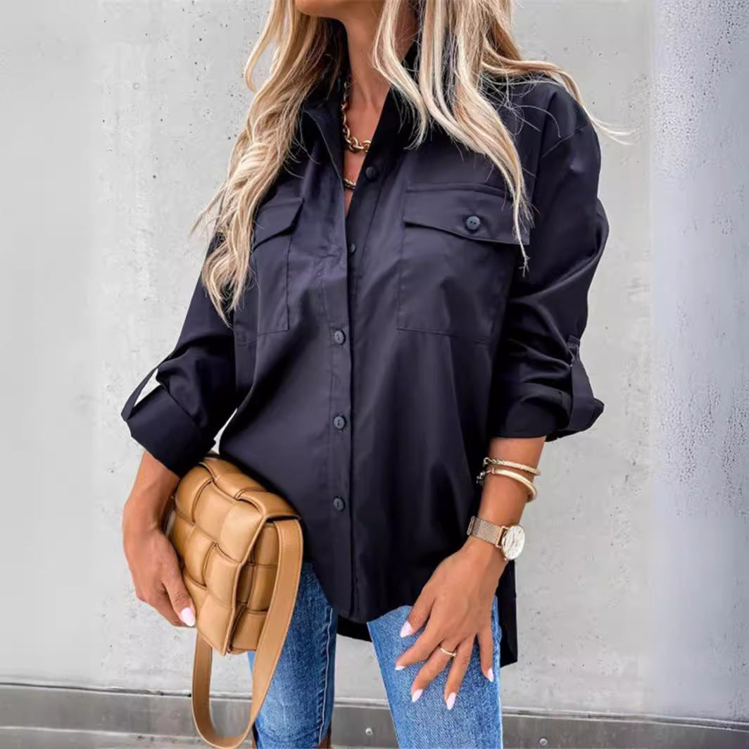 Damen Modische Hemdbluse mit praktischen Brusttaschen und legerem Schnitt