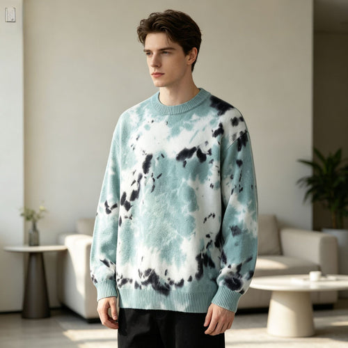 Herren Oversized Batik-Pullover mit Rundhalsausschnitt und Rippbündchen Shop Nory