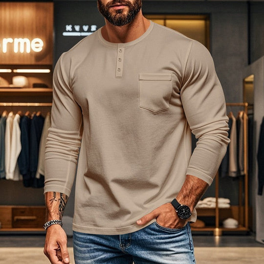 Herren Langarmshirt mit Knopfleiste und Brusttasche
