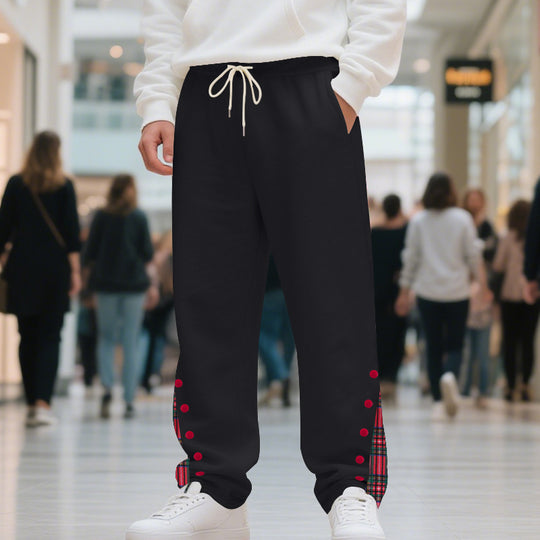 Herren Relaxed-Fit Jogginghose mit Karo-Seitenpasse, Druckknopfleiste & Kordelzug Shop Nory
