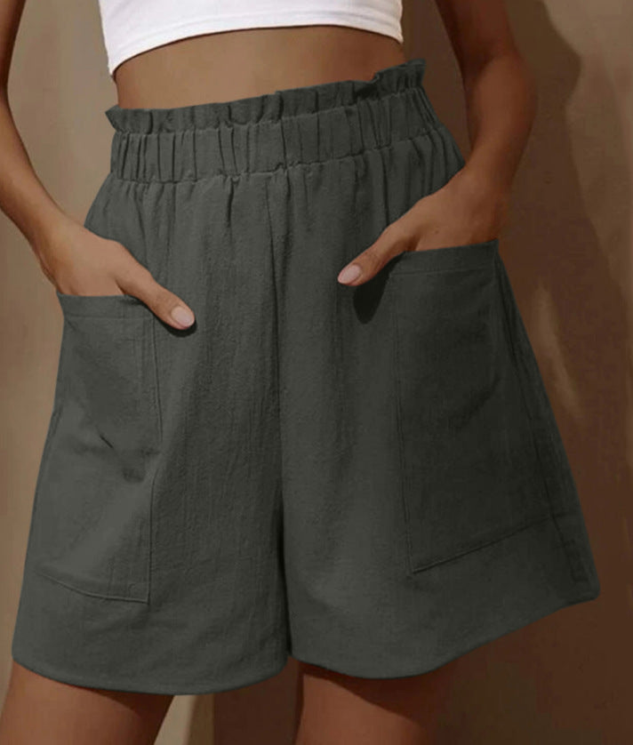 Damen lässige Leinen-Shorts mit elastischem Taillenzug und praktischen Seitentaschen