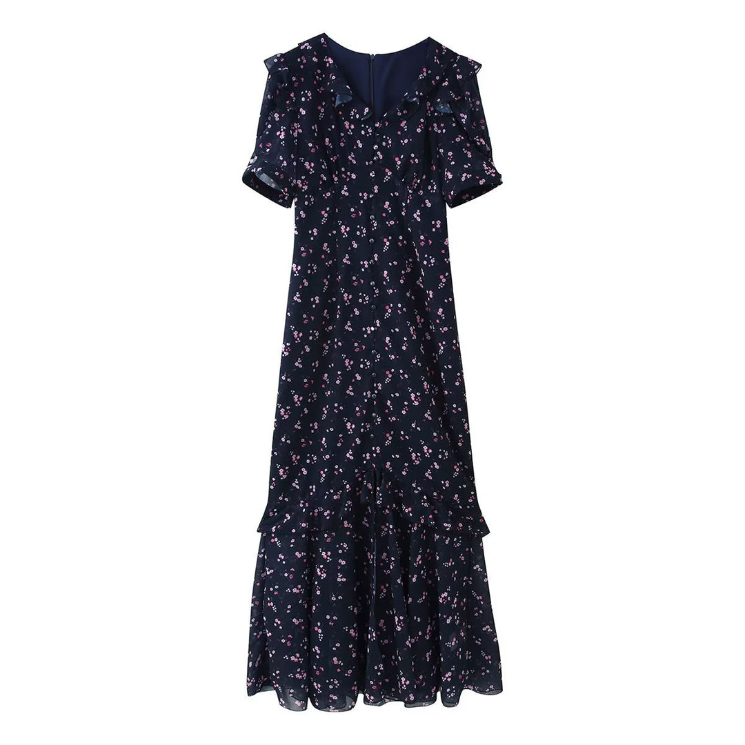 Damen Maxikleid mit Volants, V-Ausschnitt und floralem Chiffon-Look Shop Nory