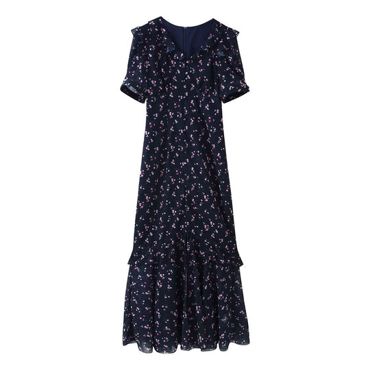 Damen Maxikleid mit Volants, V-Ausschnitt und floralem Chiffon-Look Shop Nory