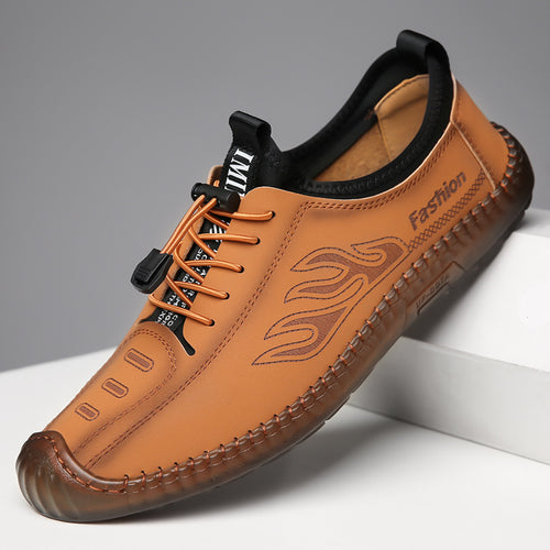 Herren Casual-Mokassin-Sneaker mit elastischer Schnellzug-Schnürung, gesticktem Flammenmotiv und genähter Gummilaufsohle Shop Nory