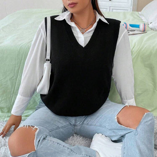 Damen Strickweste mit V-Ausschnitt und feinem Rippstrickmuster
