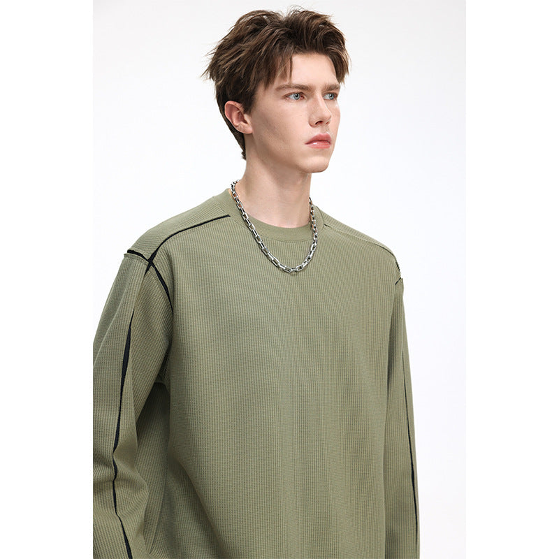 Herren Oversize Rippstruktur-Langarmshirt mit Kontrastnähten Shop Nory