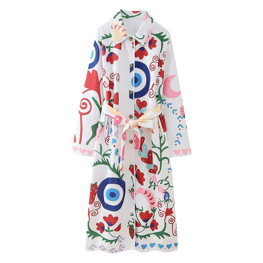 Damen Bedruckter Maxi‑Hemdmantel mit Taillengürtel Shop Nory