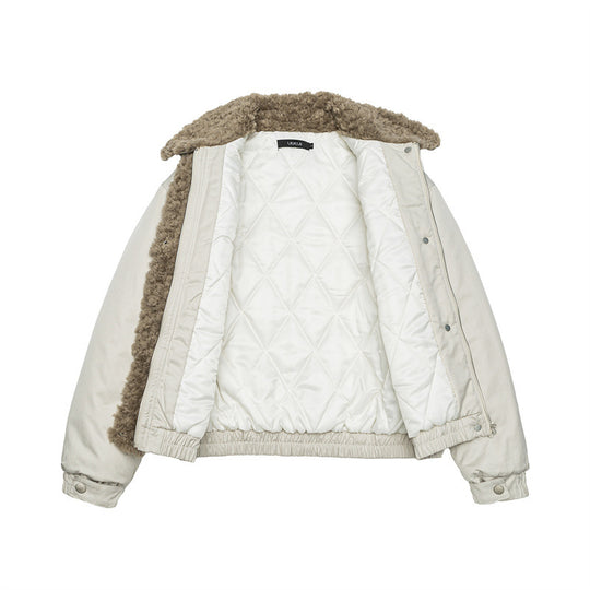 Damen Kurz geschnittene Teddy-gefütterte Blousonjacke mit Webpelzkragen Shop Nory
