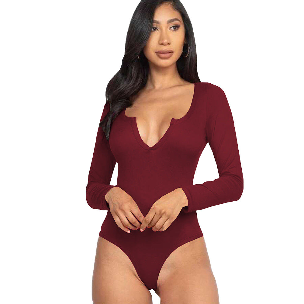 Damen figurbetontes V-Ausschnitt-Stringbody mit langen Ärmeln Shop Nory