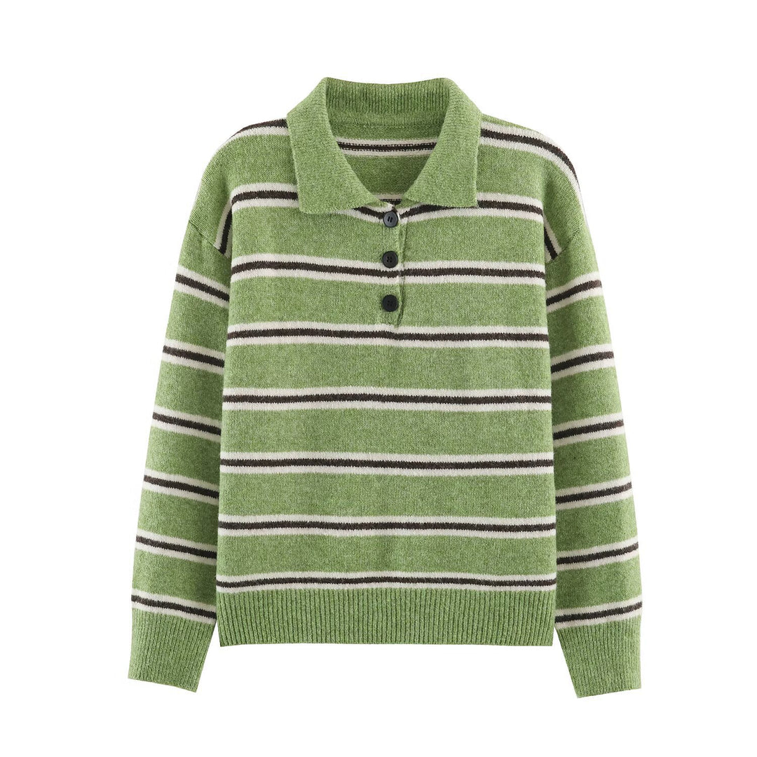 Damen Oversize-Pullover mit Polokragen und Bretonstreifen Shop Nory