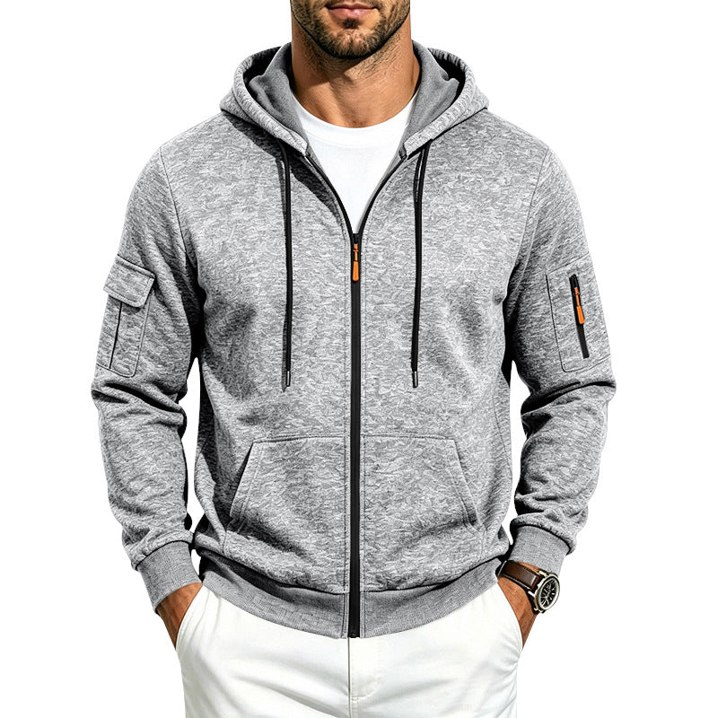 Herren Melierte Zip‑Hoodie‑Jacke mit Utility‑Ärmeltasche und Känguru‑Taschen Shop Nory