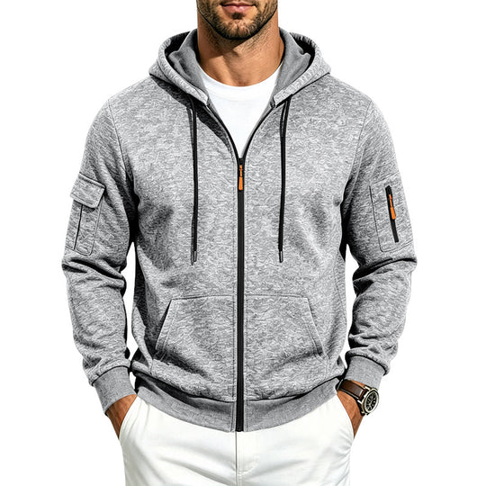 Herren Melierte Zip‑Hoodie‑Jacke mit Utility‑Ärmeltasche und Känguru‑Taschen Shop Nory