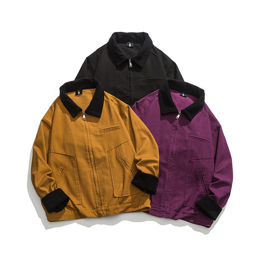 Unisex Boxy-Workwear-Jacke aus Canvas mit Cordkragen, Reißverschluss und aufgesetzten Pattentaschen Shop Nory