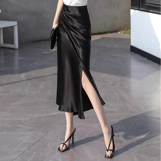 Damen Eleganter Satin-Midi-Rock Shop Nory