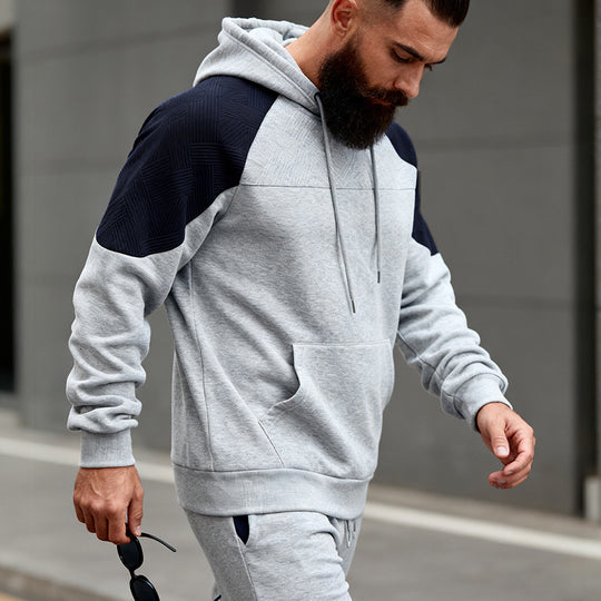 Herren Kapuzenpullover mit texturierter Schulterpasse, Kängurutasche und Raglanärmeln Shop Nory