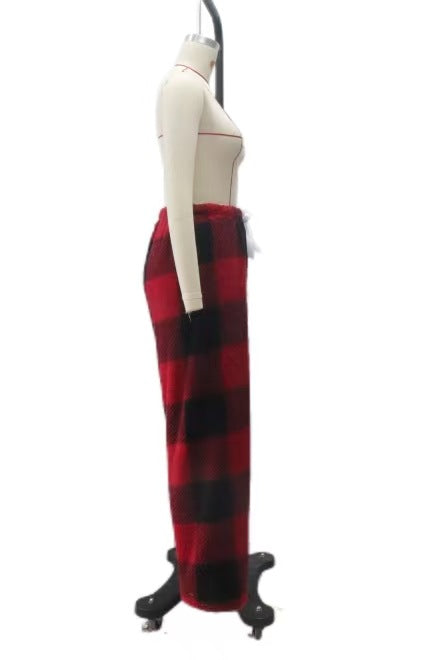 Damen nan kuschelige karierte Fleece-Hose mit Tunnelzugbund und weitem Bein Shop Nory