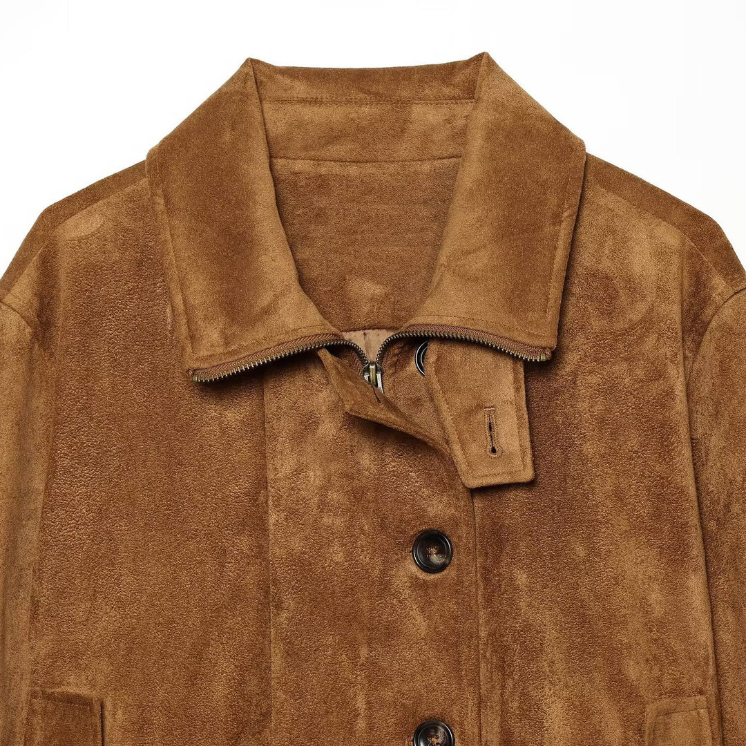 Damen Kurzblouson aus Velours‑Suede mit Knopfleiste, verdecktem Reißverschluss und elastischem Saum Shop Nory