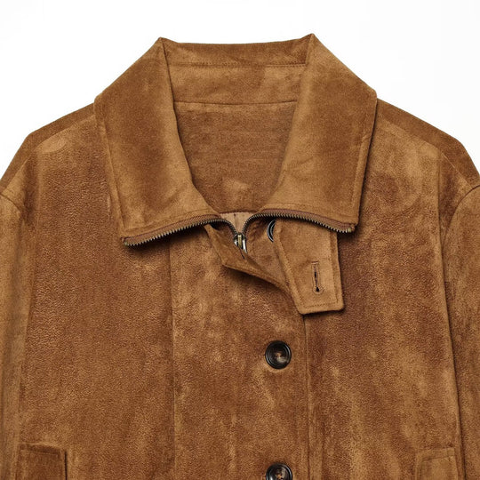 Damen Kurzblouson aus Velours‑Suede mit Knopfleiste, verdecktem Reißverschluss und elastischem Saum Shop Nory