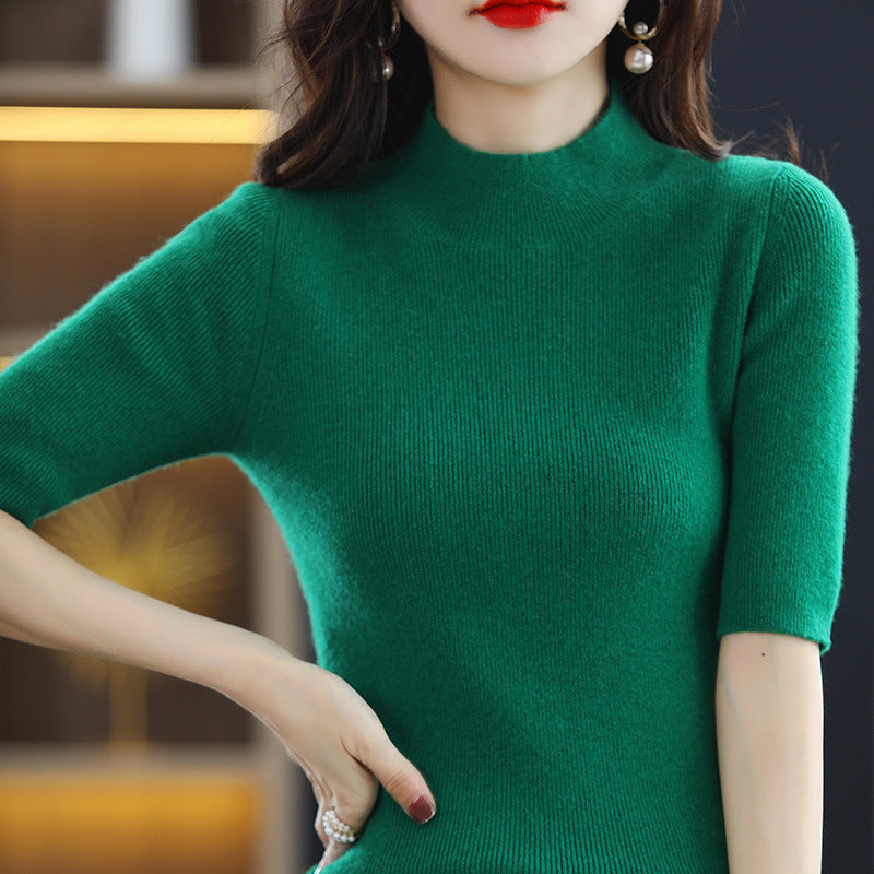 Damen Kurzarm-Feinstrickpullover mit Stehkragen und taillierter Passform Shop Nory