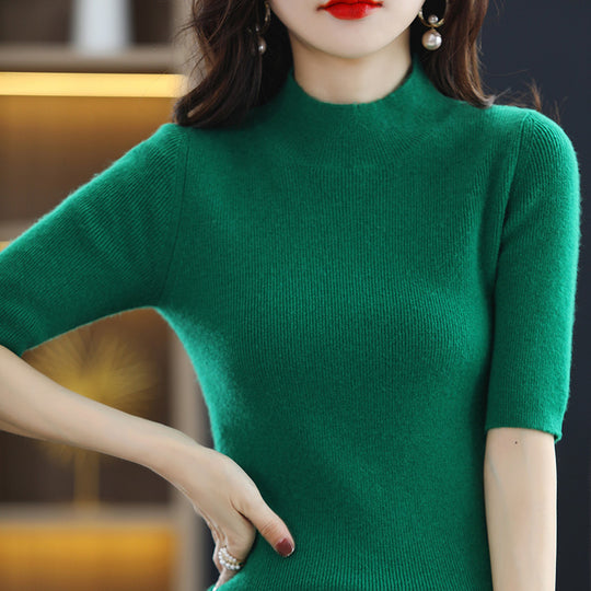 Damen Kurzarm-Feinstrickpullover mit Stehkragen und taillierter Passform Shop Nory