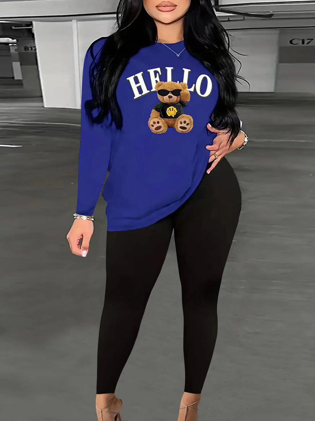 Damen Zweiteiler Lounge-Set mit Herz-Print Sweatshirt und High-Waist Leggings Shop Nory