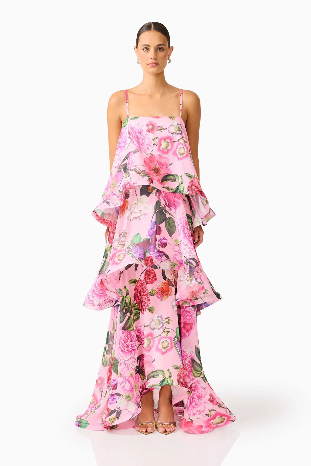 Damen Maxi Kleid mit Volant-details