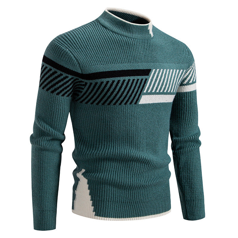 Herren gerippter Feinstrickpullover mit Stehkragen und kontrast-Blockdesign Shop Nory
