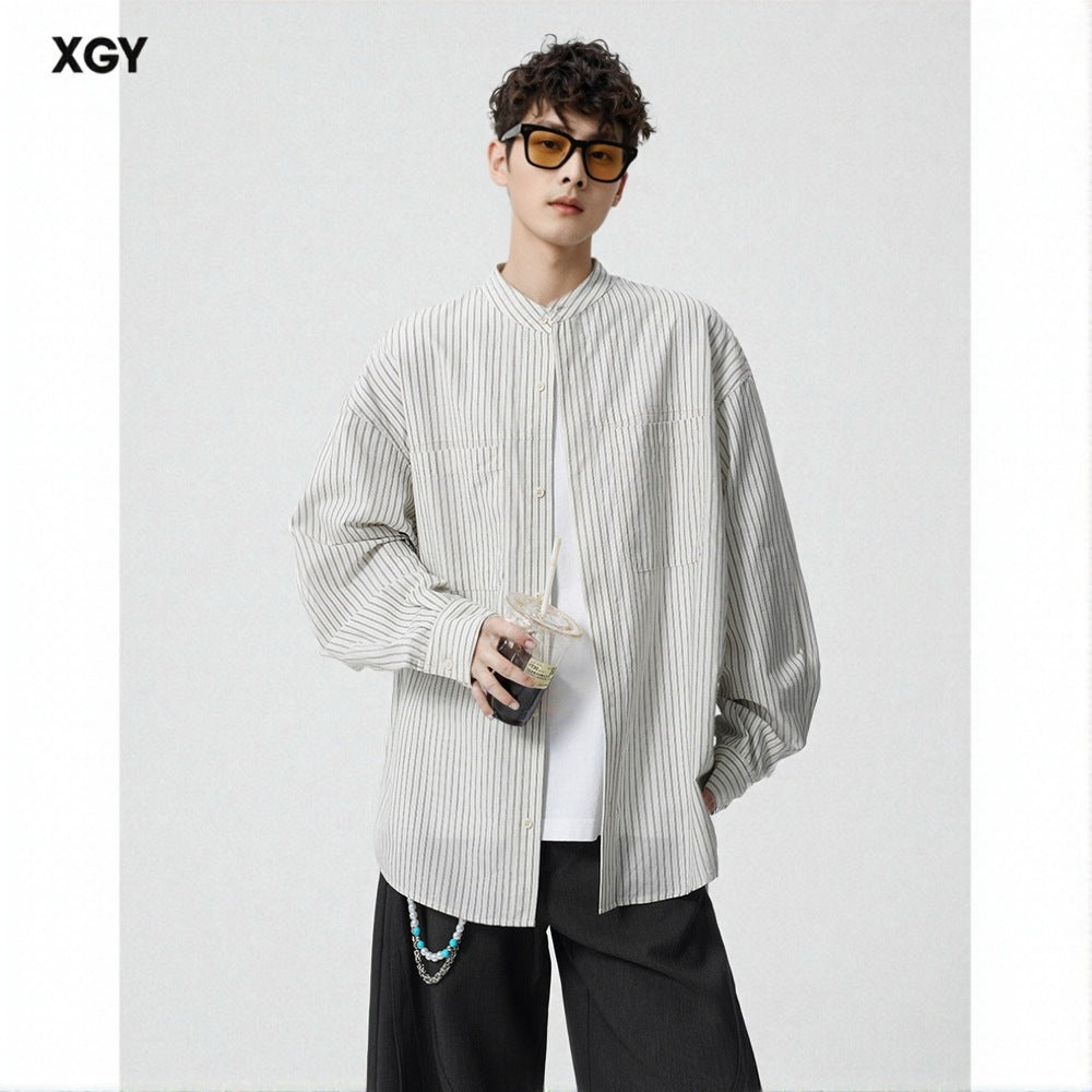 Herren Oversize-Hemd mit Stehkragen und feinem Nadelstreifen Shop Nory