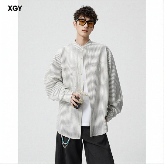 Herren Oversize-Hemd mit Stehkragen und feinem Nadelstreifen Shop Nory