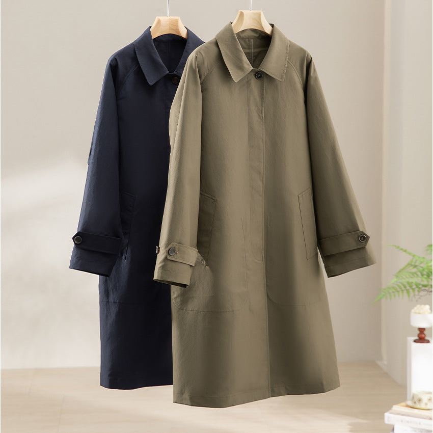 Damen Mid-Length Trenchcoat mit verdeckter Druckknopfblende und verstellbaren Manschetten Shop Nory