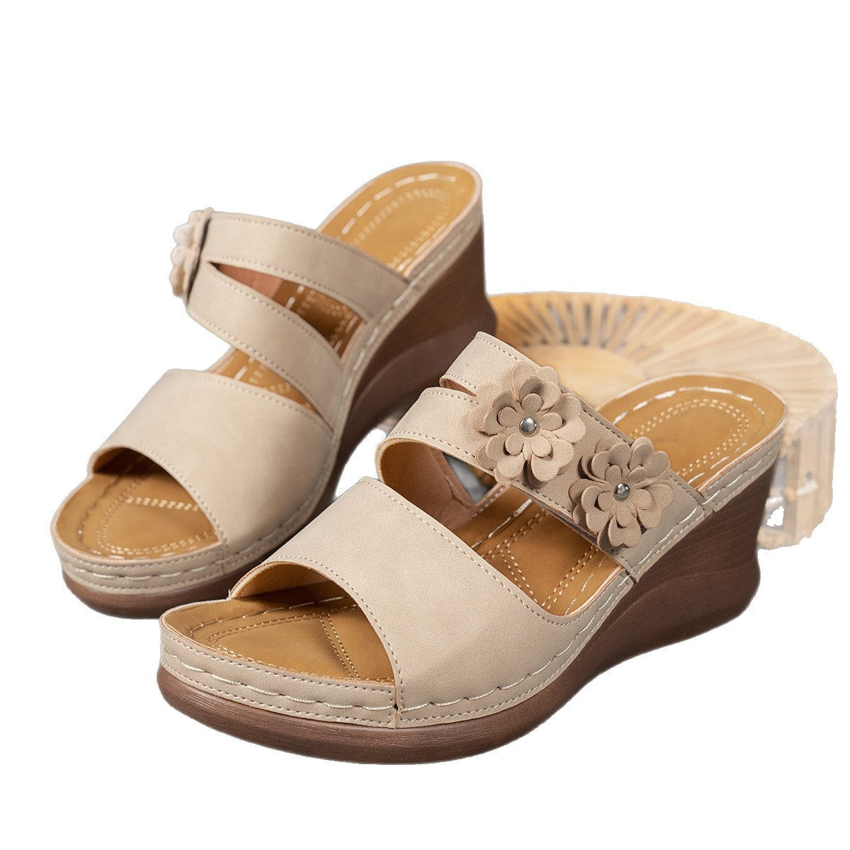 Damen Wedge-Sandalen mit floralem Dekor und ergonomischer Sohle