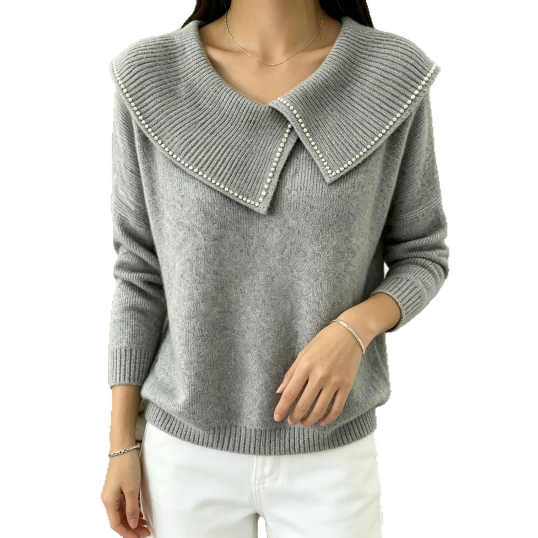 Damen Pullover mit übergroßem Matrosenkragen und Perlenbesatz Shop Nory