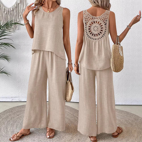 Damen luftiges Sommer-Set mit gehäkeltem Rückenteil und weitem Schnitt