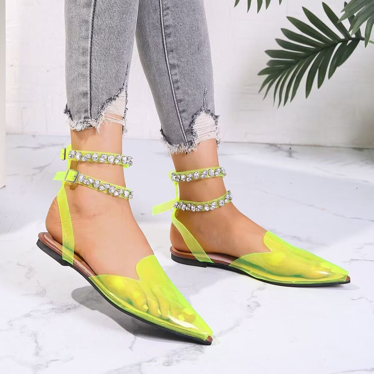 Damen elegante Slingback-Ballerinas mit funkelnden Strass-Details
