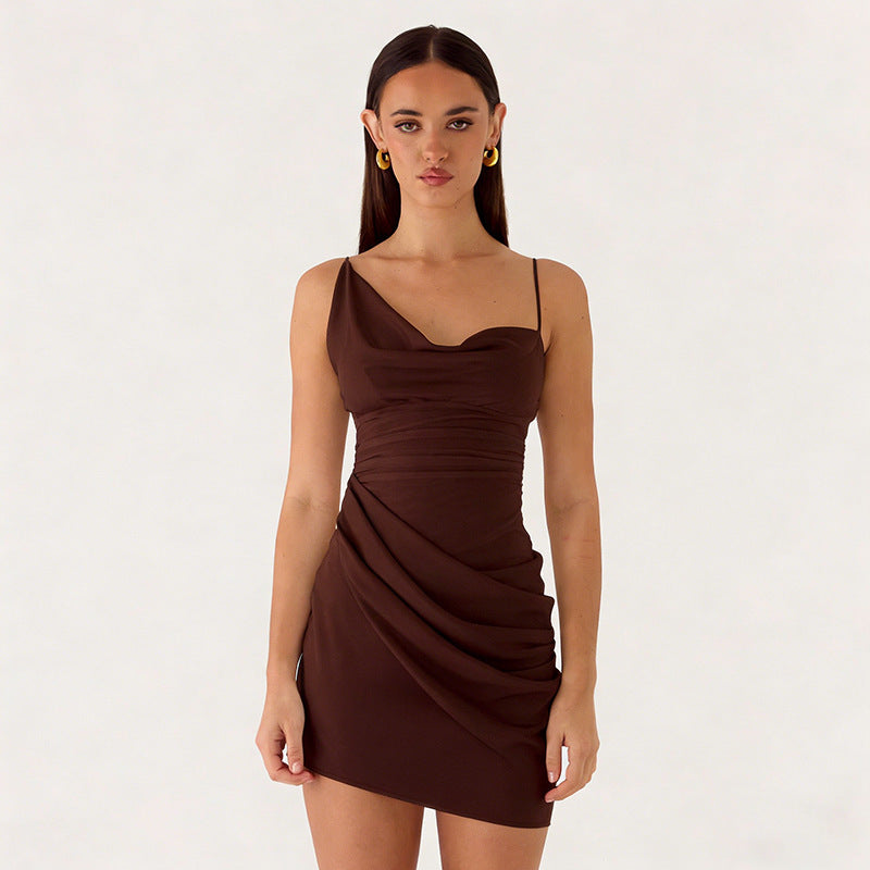 Damen Mini-Party Kleid mit asymmetrischem Ausschnitt und Taillierung