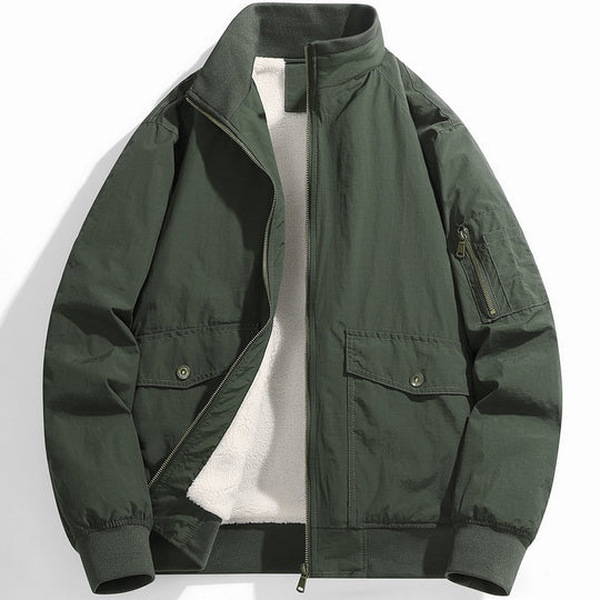 Herren Utility-Fliegerjacke mit Teddyfutter, Stehkragen und Ärmel-Tasche Shop Nory