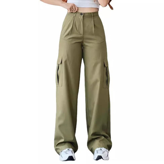 Damen High-Waist-Cargohose aus Twill mit aufgesetzten Klappentaschen und weitem Bein Shop Nory