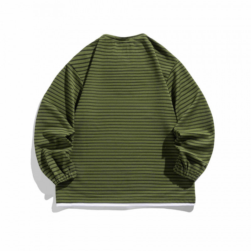 Unisex Gestreifter Oversize-Pullover mit Schnürkragen und Strukturstrick Shop Nory