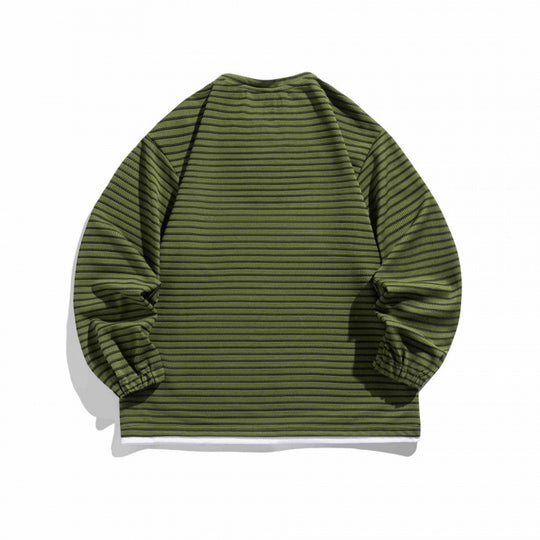 Unisex Gestreifter Oversize-Pullover mit Schnürkragen und Strukturstrick Shop Nory