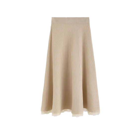 Damen Langer Strickrock mit zartem Spitzenabschluss Shop Nory