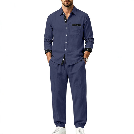 Herren Leichter Baumwoll-Loungewear-Zweiteiler mit Hemd und Kordel-Jogger Shop Nory