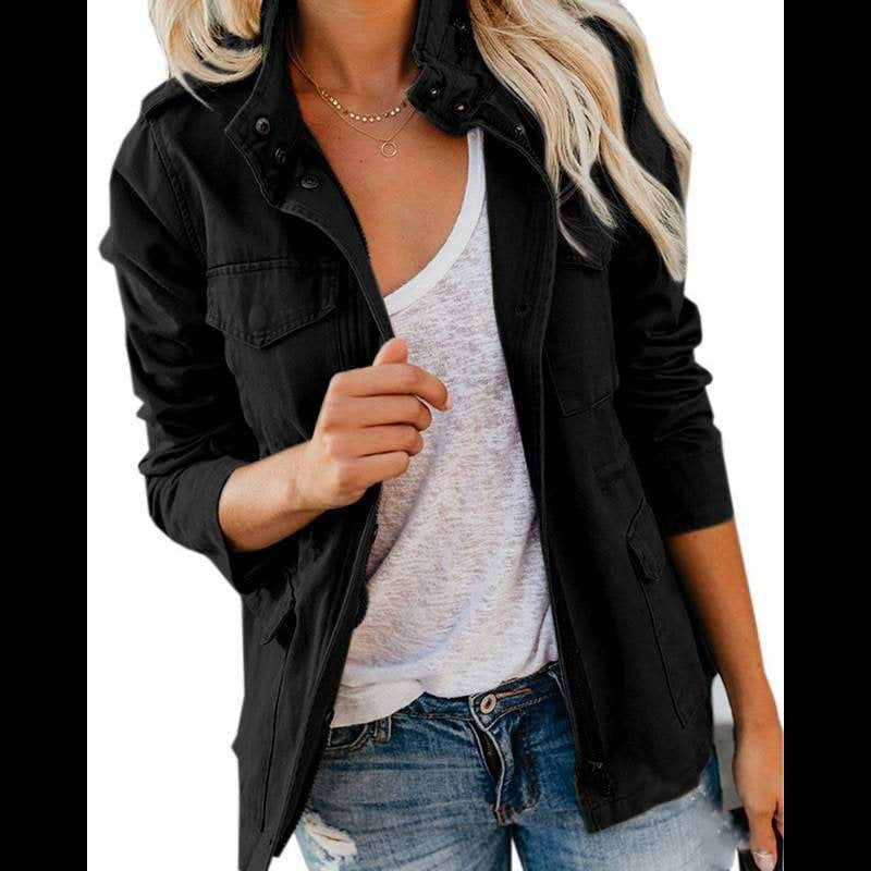 Damen Utility-Fieldjacke mit Stehkragen, aufgesetzten Taschen und Taillenzug Shop Nory