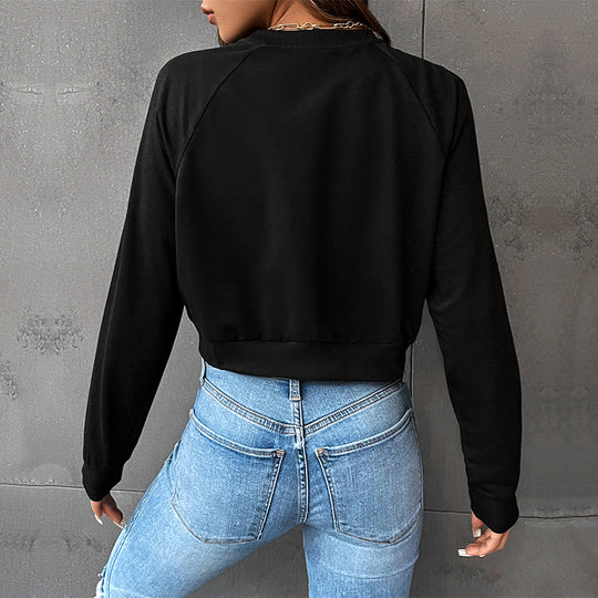 Damen Kurz geschnittenes Sweatshirt mit Herz-Print, Rundhalsausschnitt und Rippbündchen Shop Nory