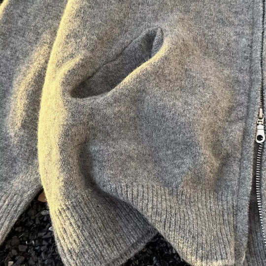 Unisex Feinstrick-Zipcardigan mit Rundhals und weichem Alpaka‑Mix Shop Nory